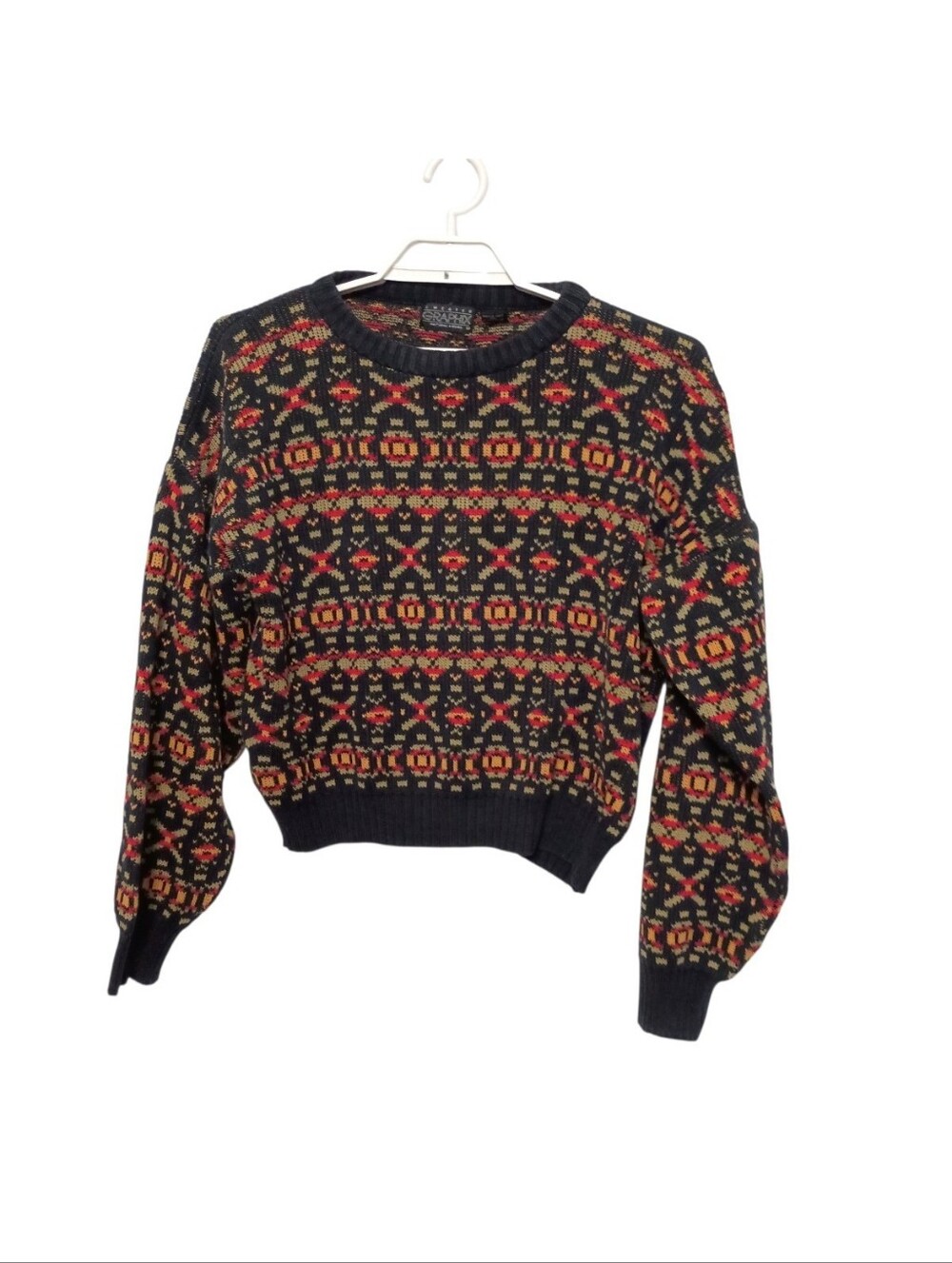 Sweater Graphix - Navy Multi-Color Patterned Crewneck Sweater - M